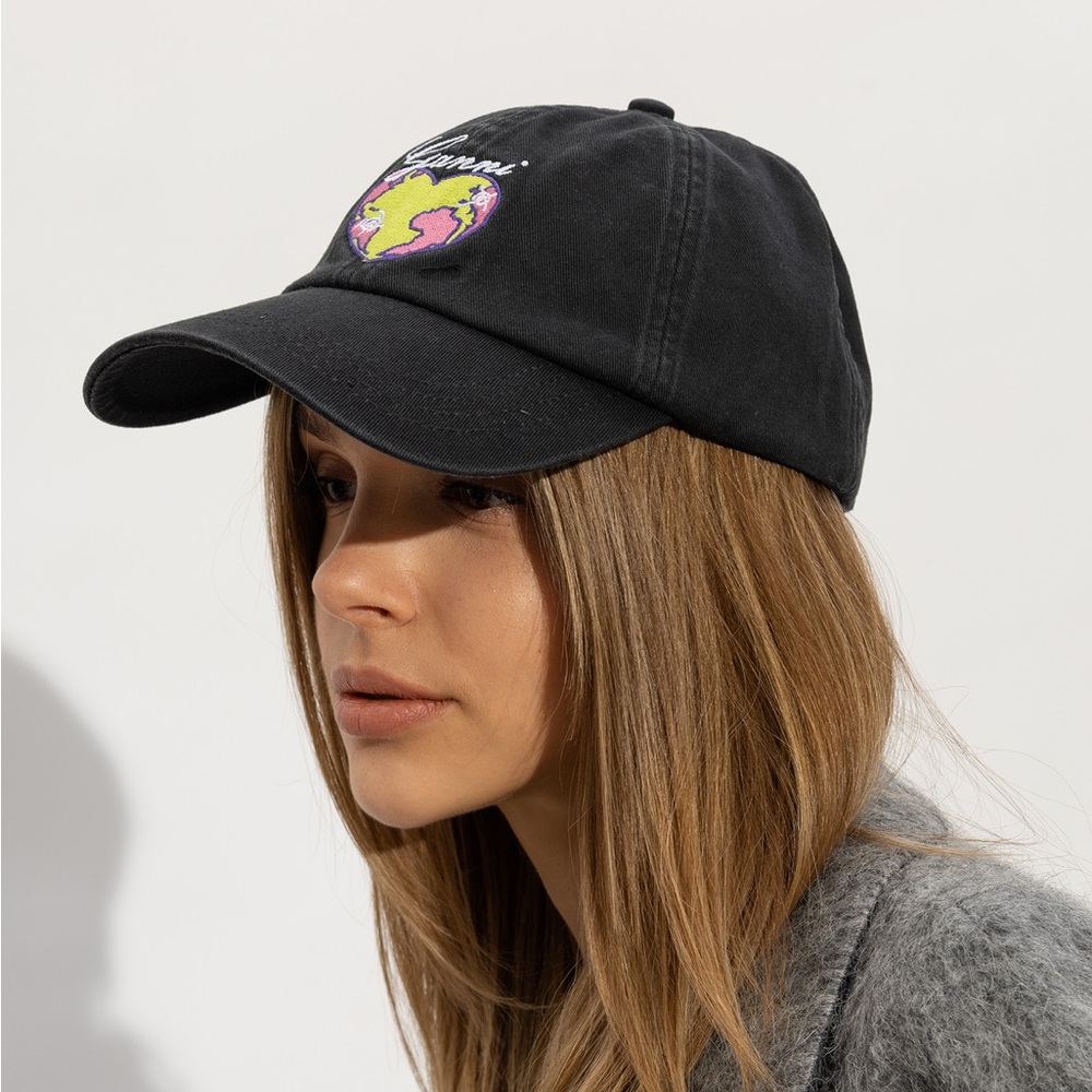 NWT Ganni Black Graphic Embroidered Cap Dad Hat